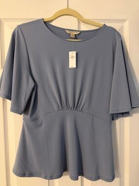 NWT Banana Republic- Flutter Sleeve
Peplum Top in dusty blue; women’s medium
